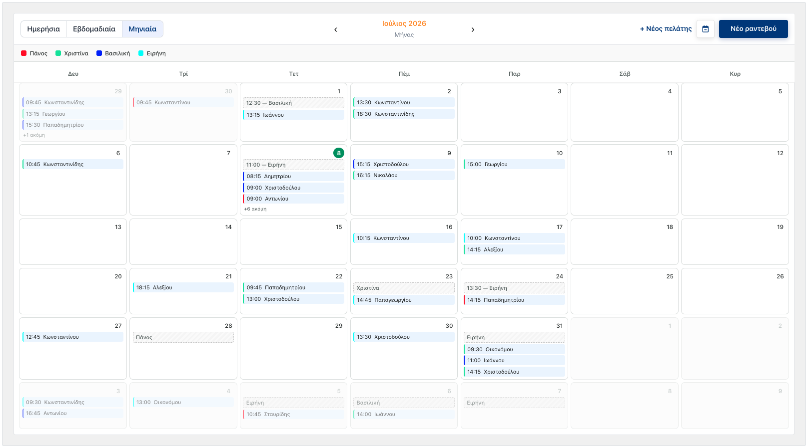 Monthly calendar view
